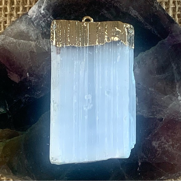 Selenite Healing Crystal Pendant Clears Negativity Brings Positive Energy Gold - Picture 10 of 10
